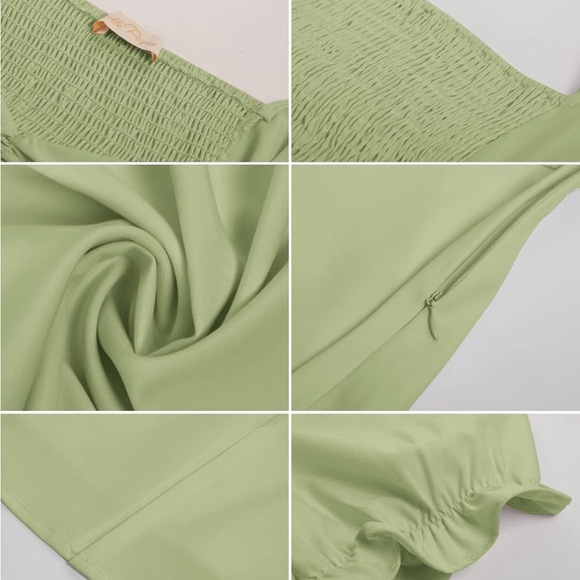 Green Puff Sleeve Midi Sundress for Wedding Guest - Picture 3 of 5